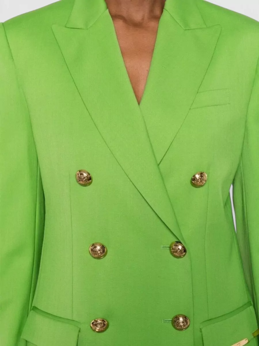 Elisabetta Franchi Wool Jacket Notch Lapels Jewel Detail