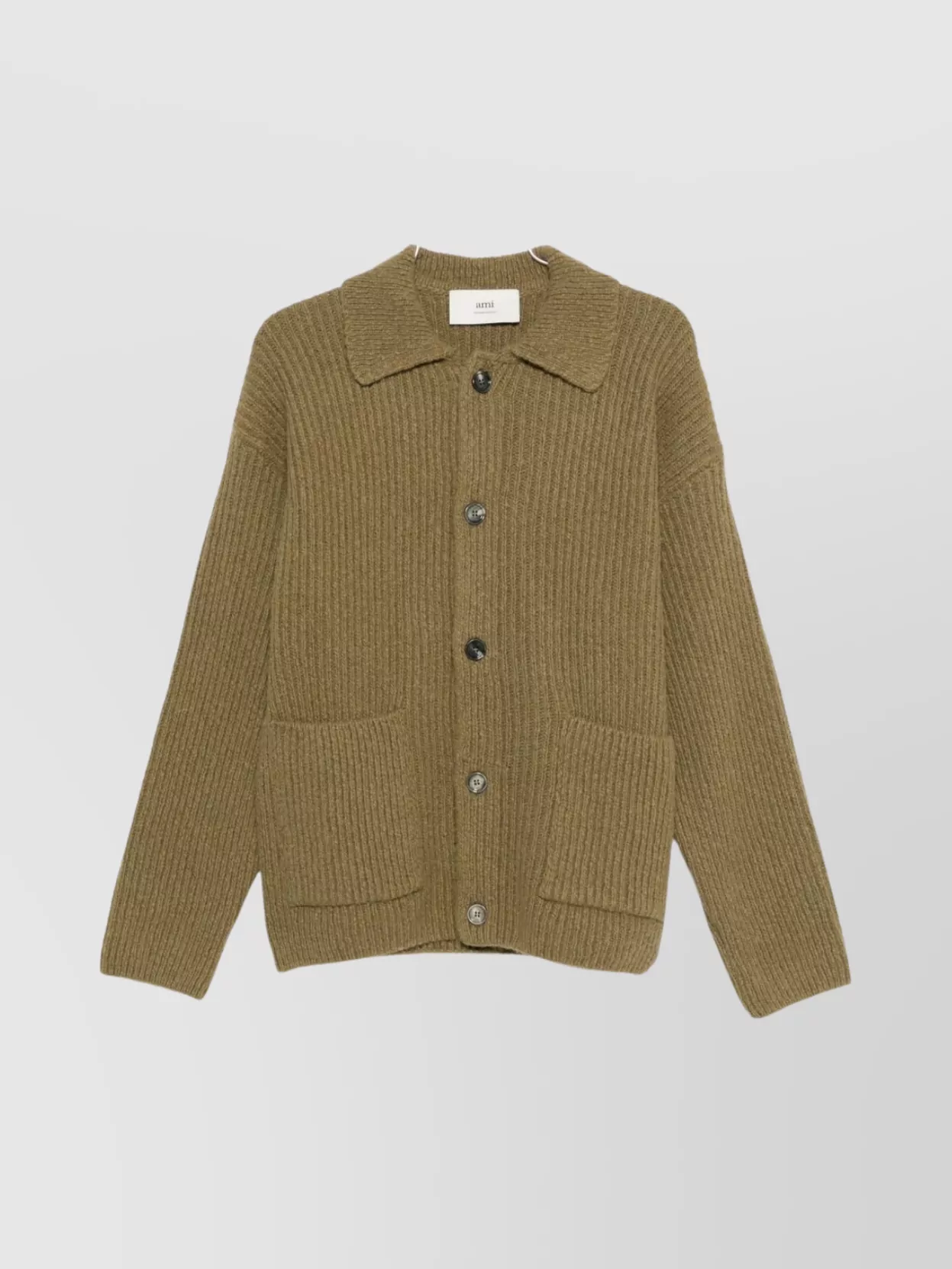 Ami Alexandre Mattiussi Collared Crewneck Sweater Ribbed Texture In Green