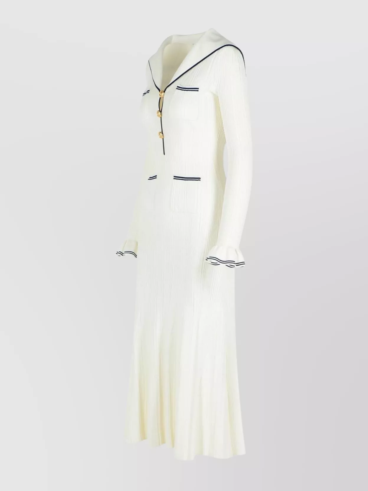 Shop Self-portrait Ribbed Texture Sailor Collar Dress In White