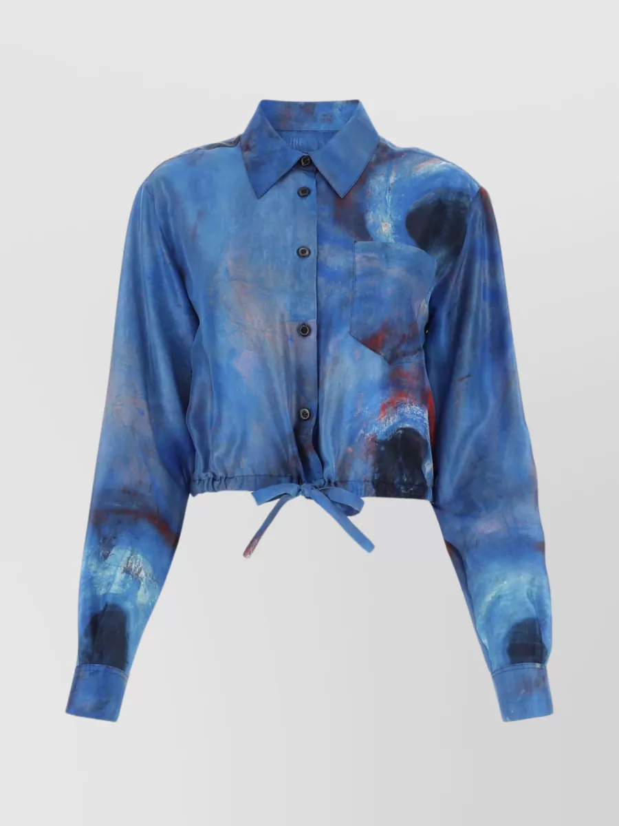 Shop Marni Hemline Drawstrings Silk Shirt In Blue