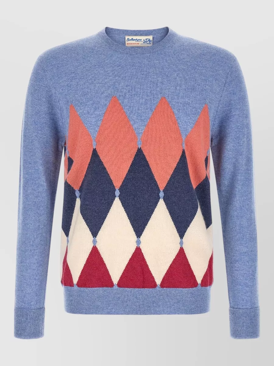 Ballantyne cashmere diamond intarsia crew neck sweater
