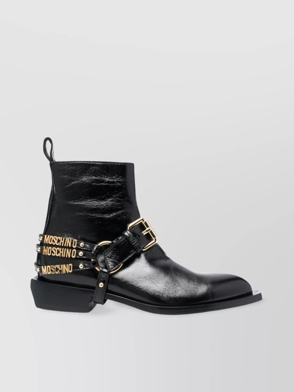 Shop Moschino Buckle Detailing Leather Boots In Black