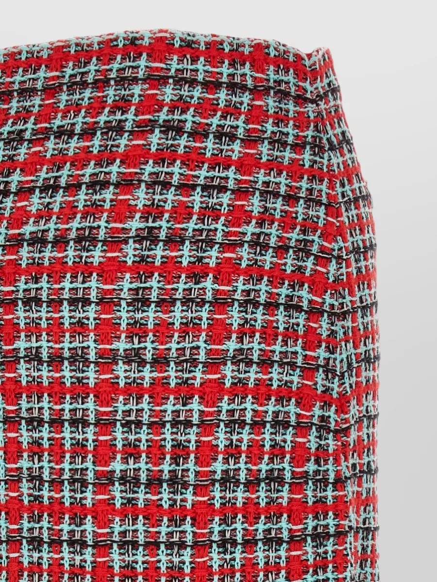 Self-Portrait Cotton Wool Checked Knit Frayed Midi A-Line Skirt