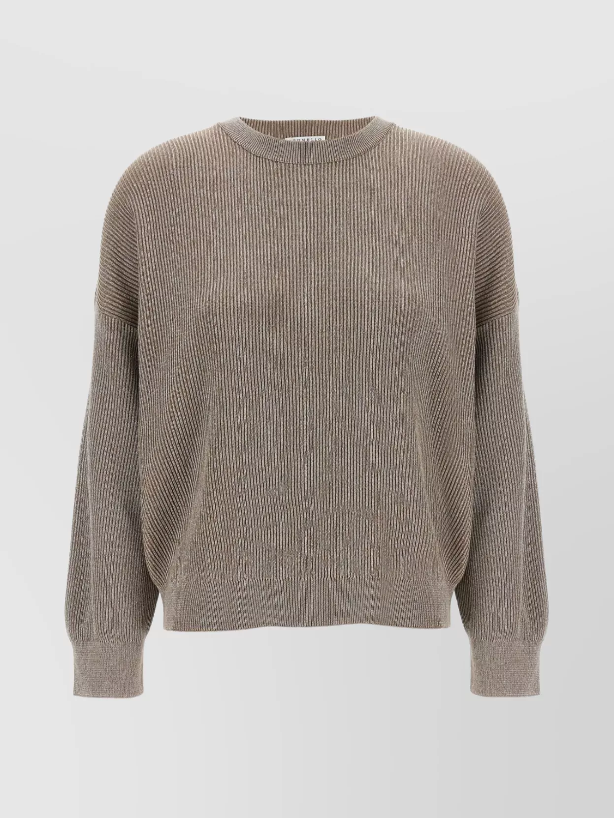 Brunello Cucinelli Ribbed Crewneck Cotton Sweater With Dropped Shoulders
