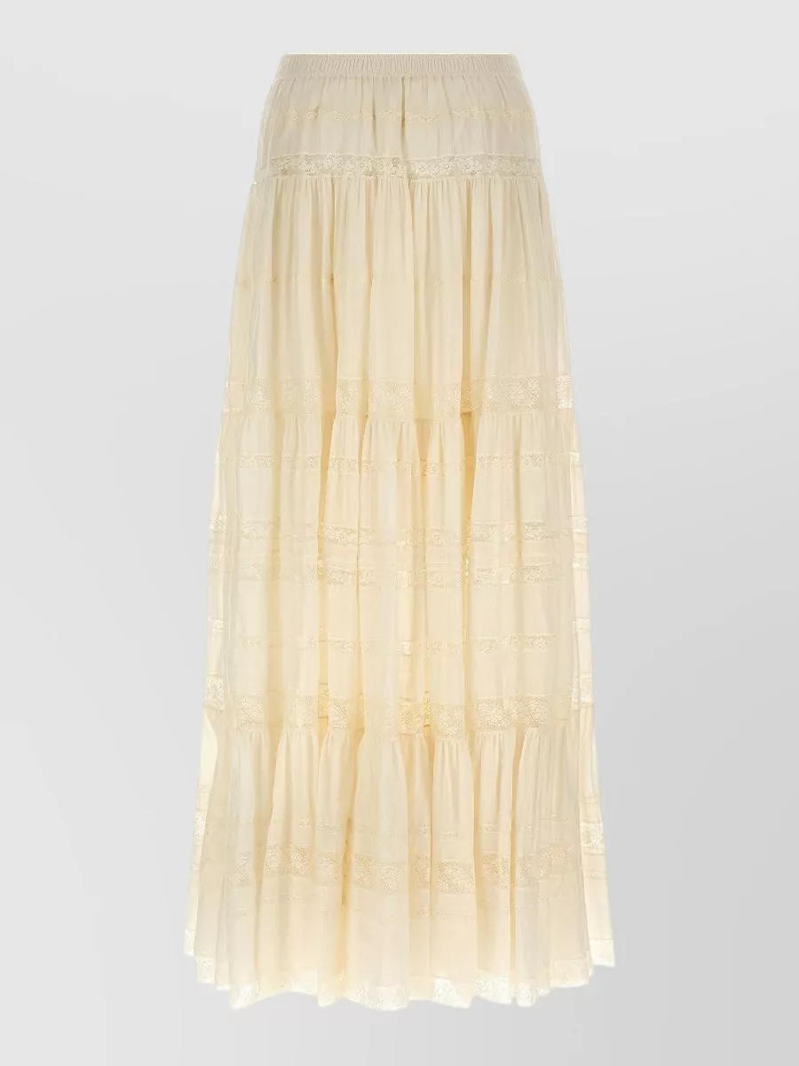 Ermanno Scervino Tiered Lace Detail Sheer Midi Skirt