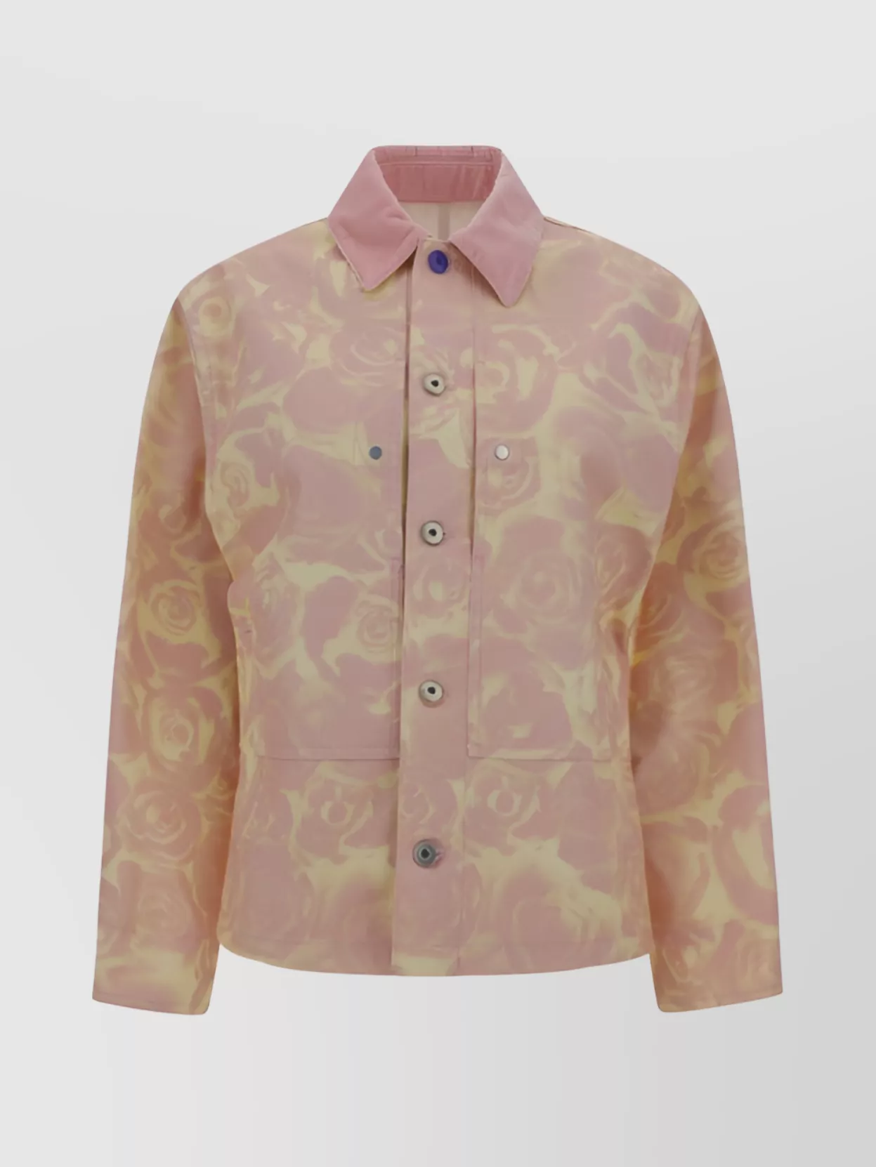 Shop Burberry Floral Pattern Velvet Collar Denim Jacket
