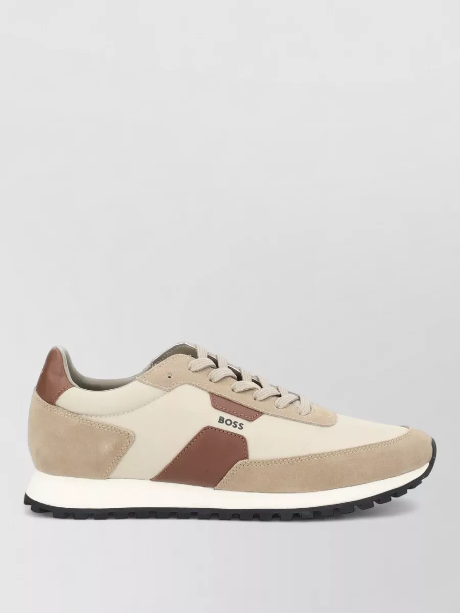 Boss Suede Sneakers With Rubber Sole And Stitching