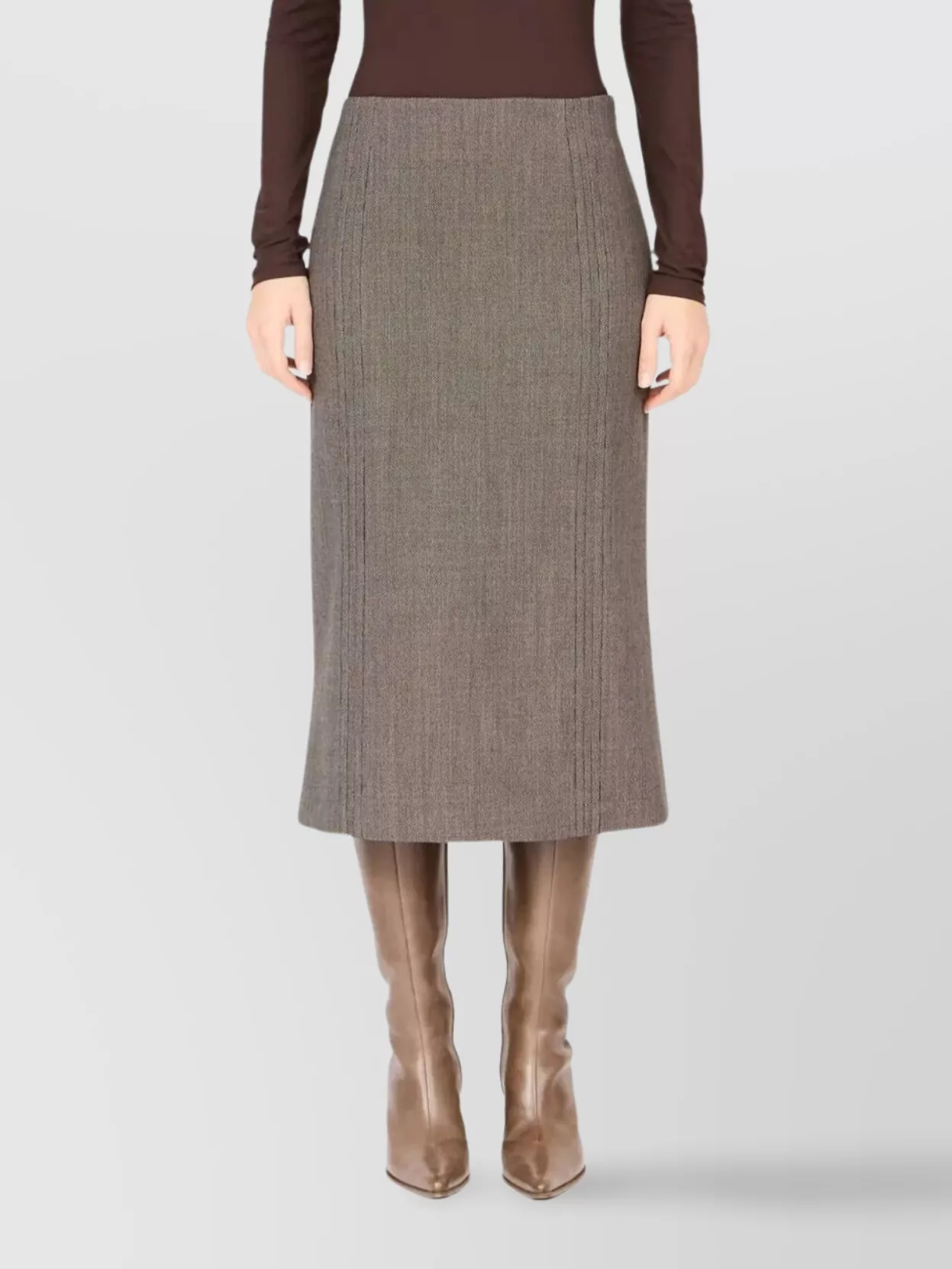Mm6 Maison Margiela High Waist Midi Skirt With Back Slit In Brown