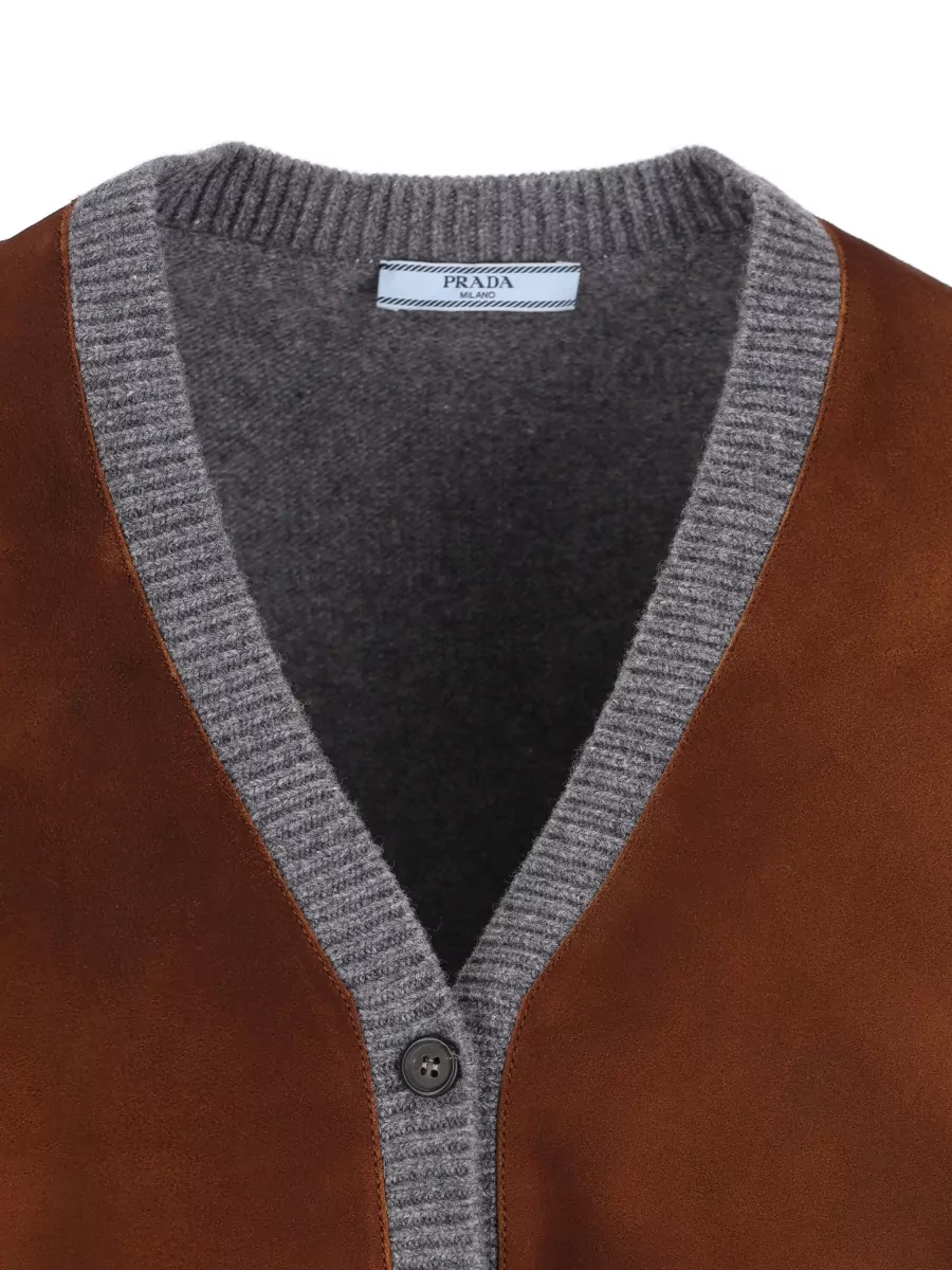 Prada Virgin Wool Ribbed V-Neck Cardigan
