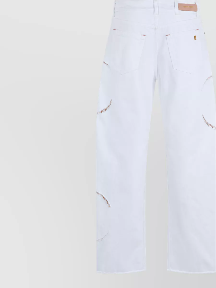 Alberta Ferretti Cotton High-Rise Perforated Wide-Leg Jeans