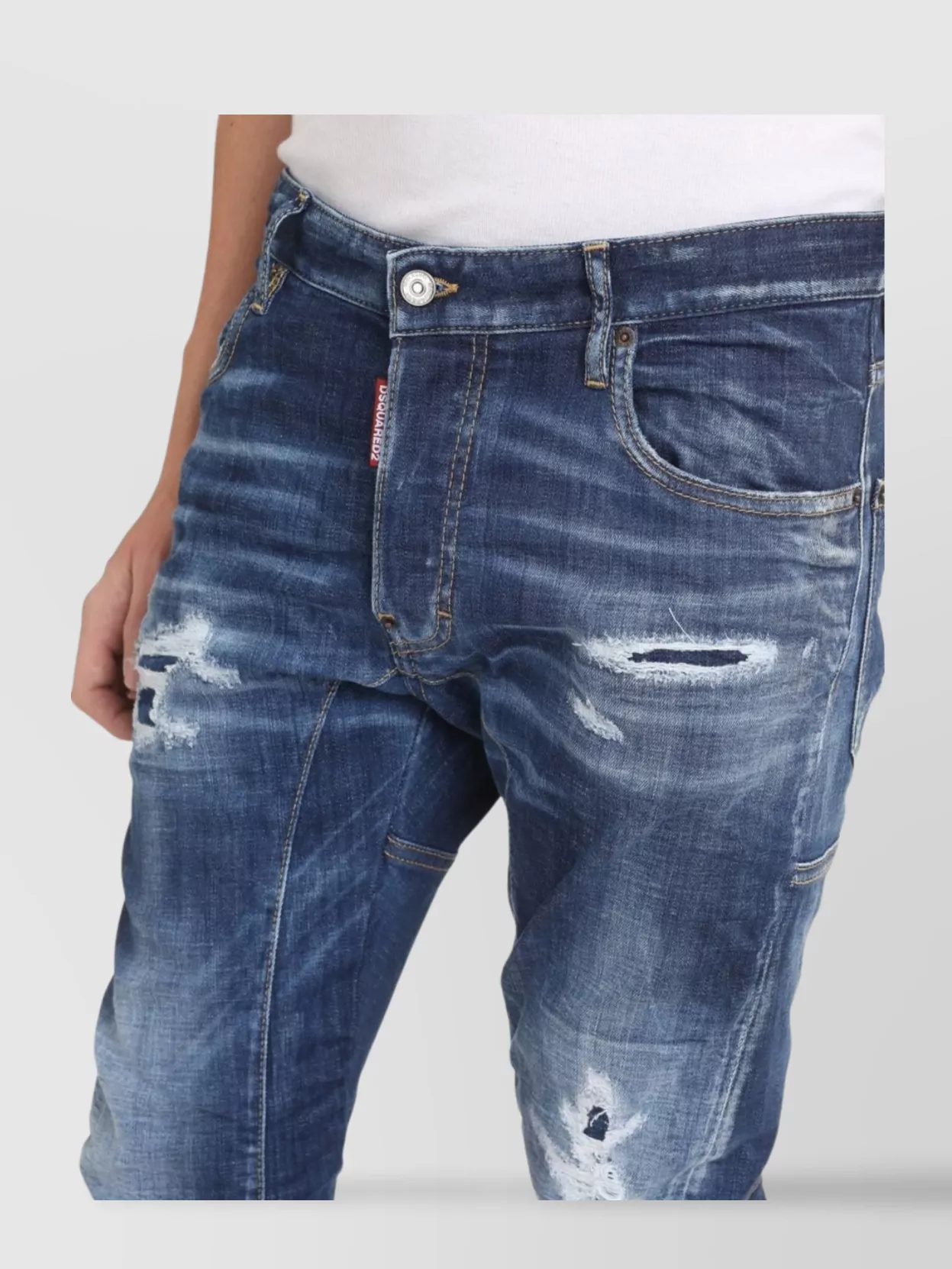 Dsquared2 Stylish Distressed Jeans With Contrast Stitching In Blue
