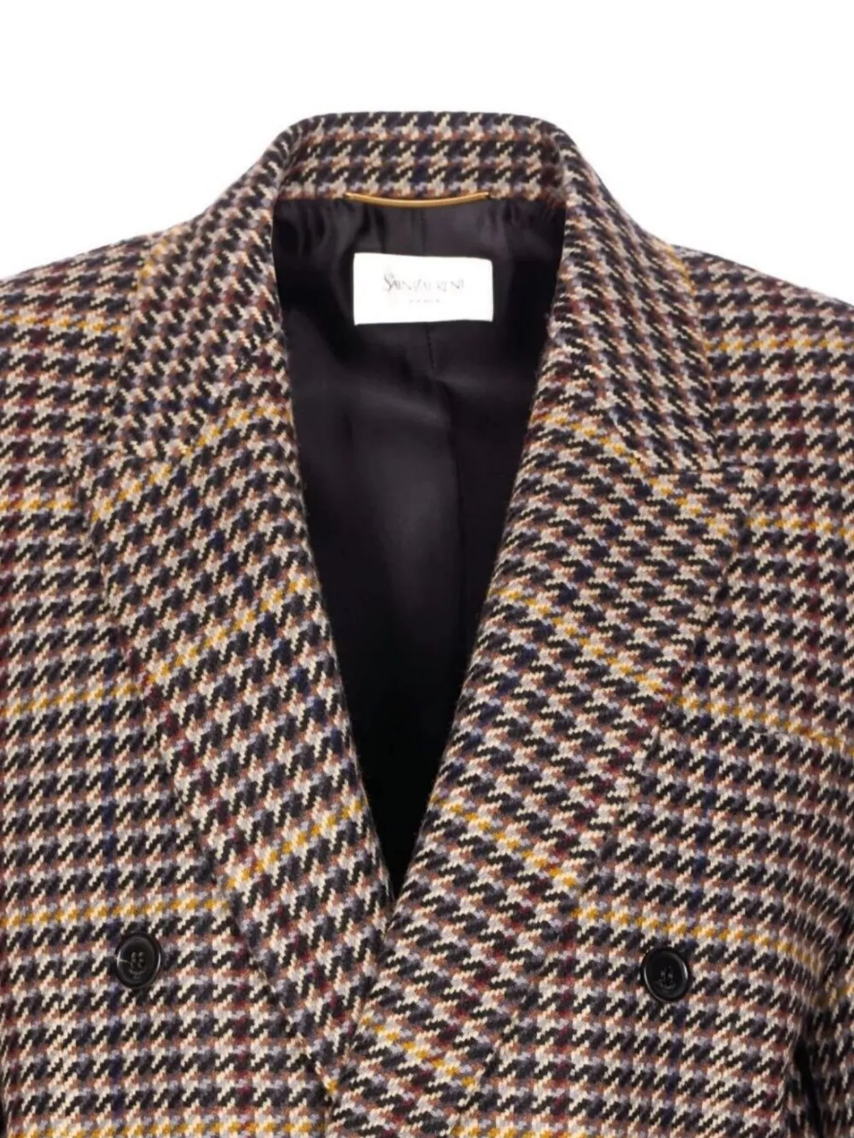 Saint Laurent Double-Breasted Check Pattern Long Sleeve Jacket