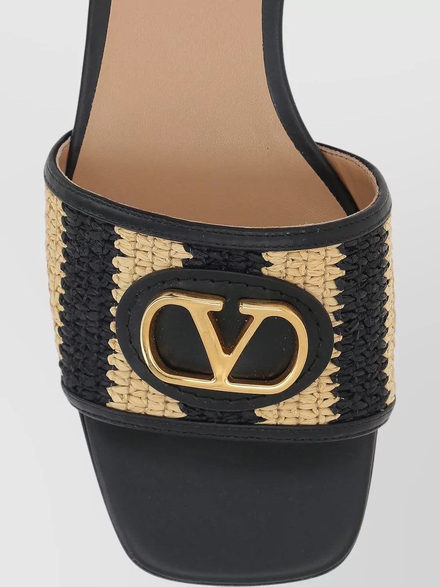 Valentino Garavani Leather Raffia Slide Sandals