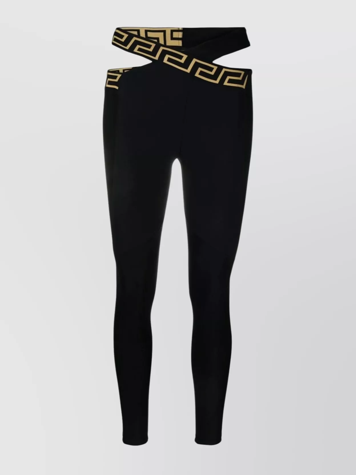 Shop Versace Fitted Crossover Waistband Leggings With Contrast Detailing