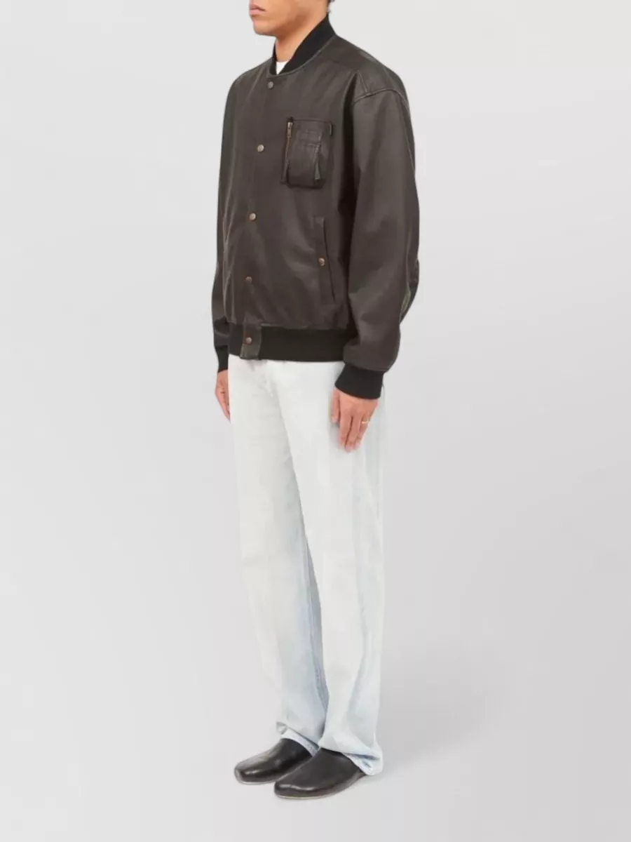 Mm6 Maison Margiela Leather Texture Jacket Front And Chest Pockets
