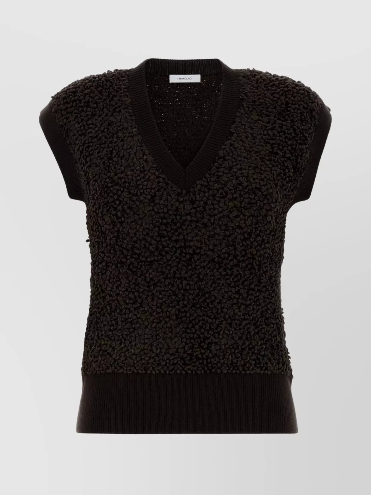 Ferragamo Textured Sleeveless Vest Ribbed Hem In Black