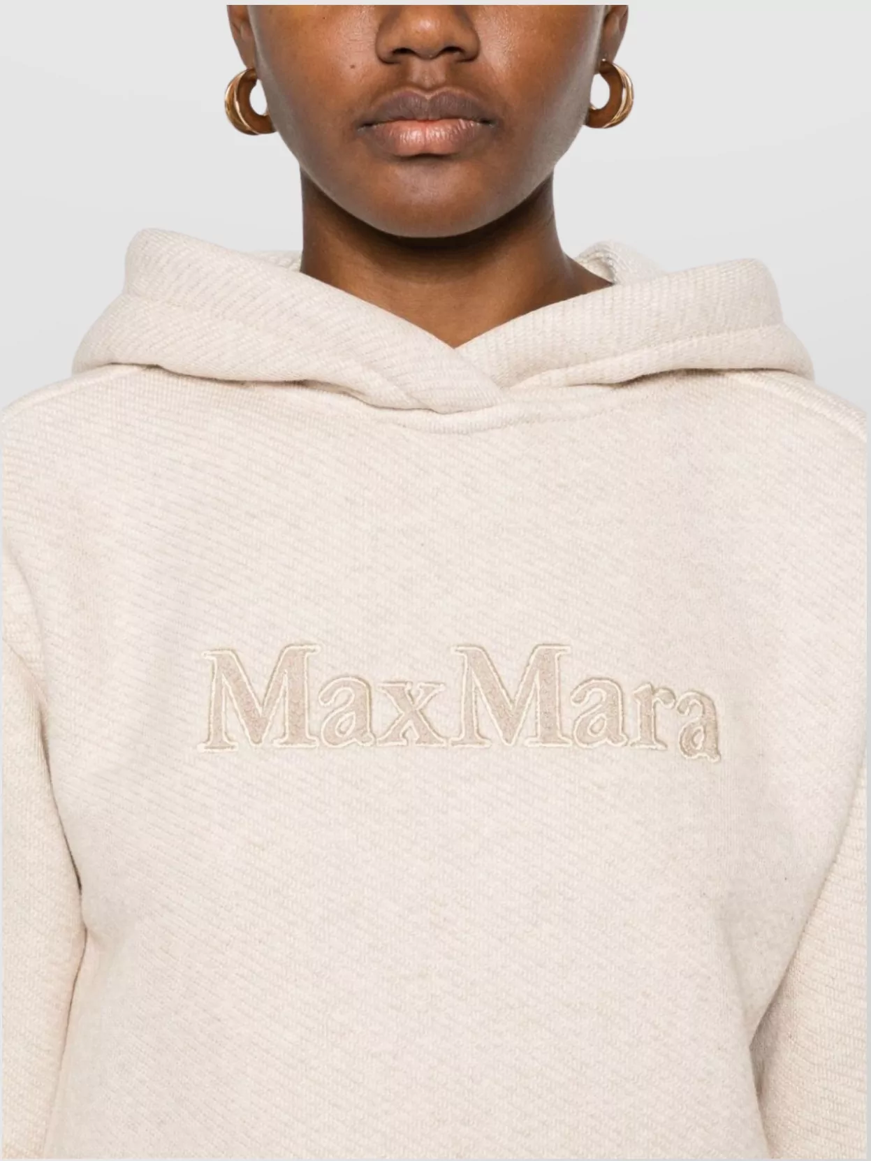 Max Mara Logo Cotton Hoodie With Classic Hood And Ribbed Finish