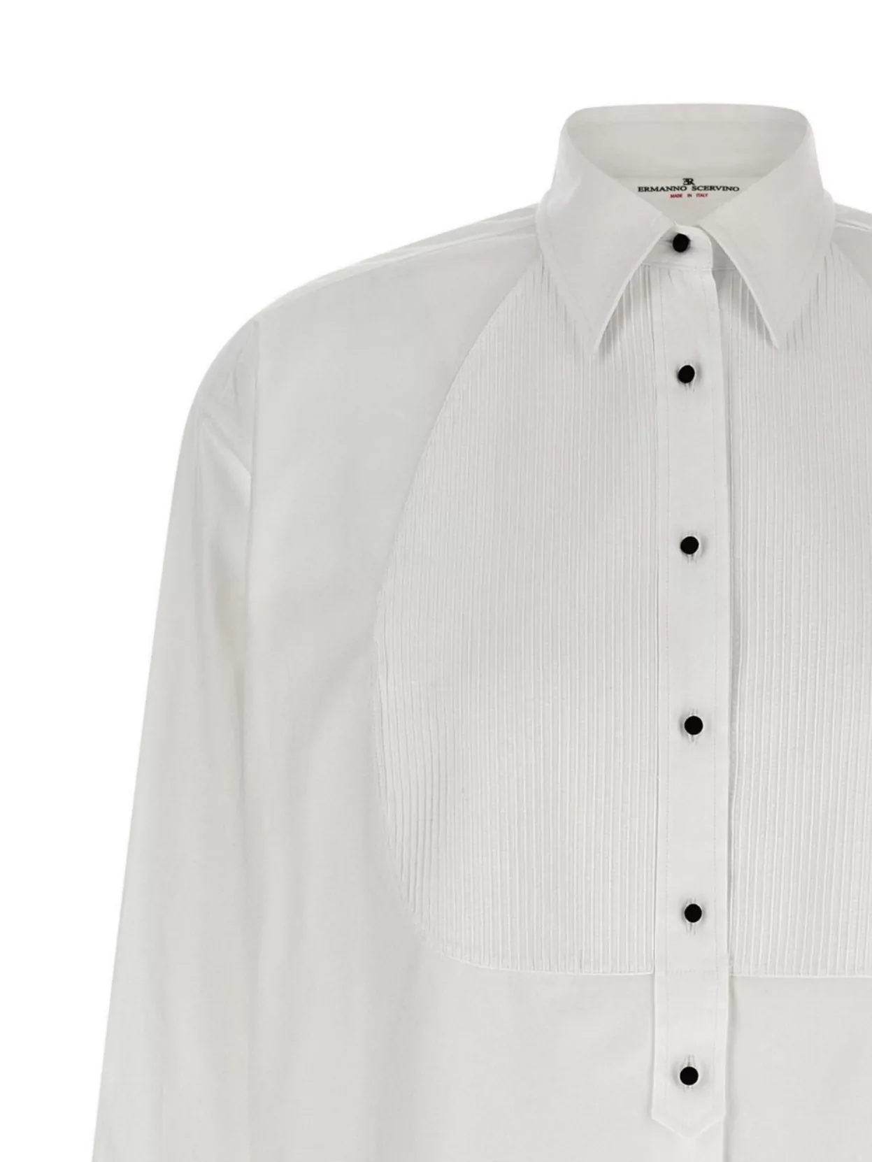 Ermanno Scervino Contrast Plastron White Tuxedo Shirt With Covered Button Closure In White