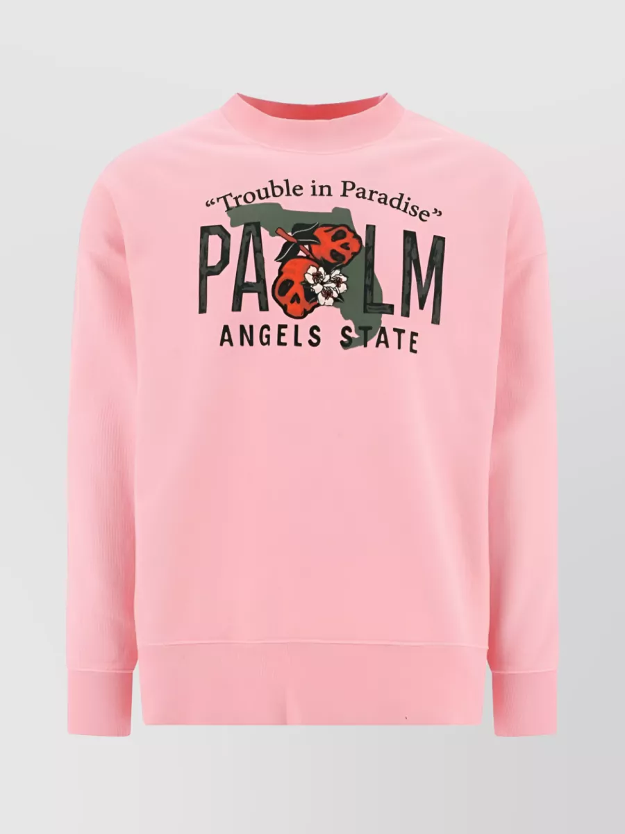 Shop Palm Angels Skull Motif Crew-neck Sweatshirt In Pink