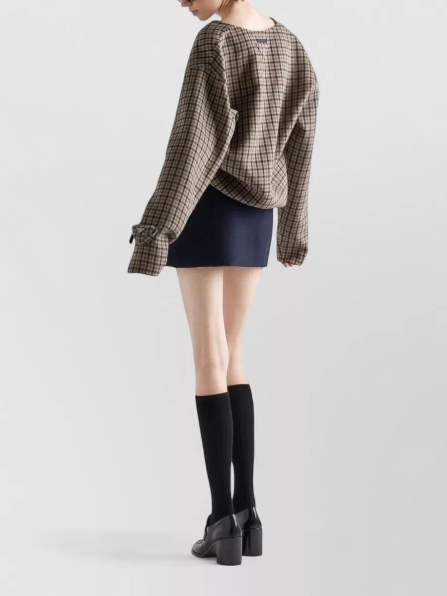 Prada V Neck Knitwear Check Pattern Zip Pocket