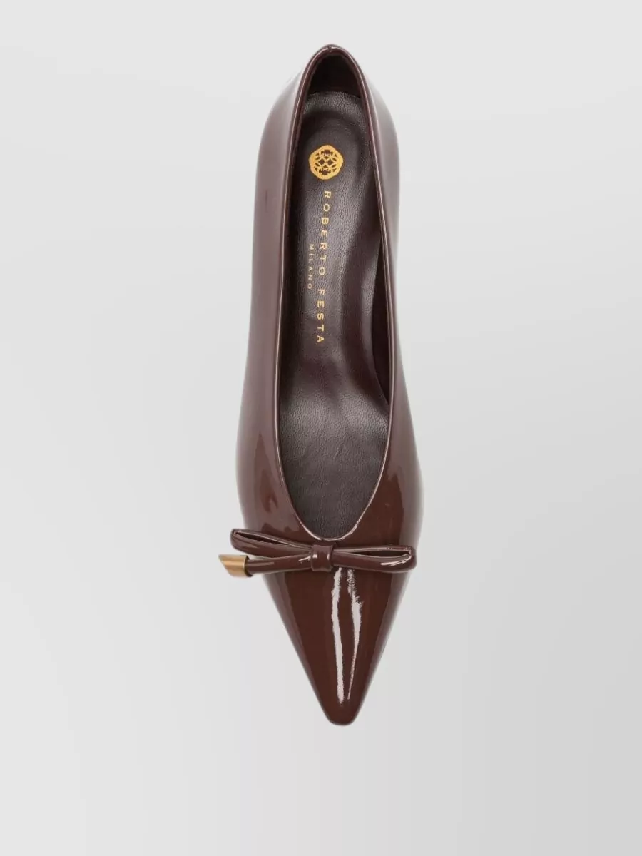 Roberto Festa Patent Leather Bow Kitten Heel Pumps