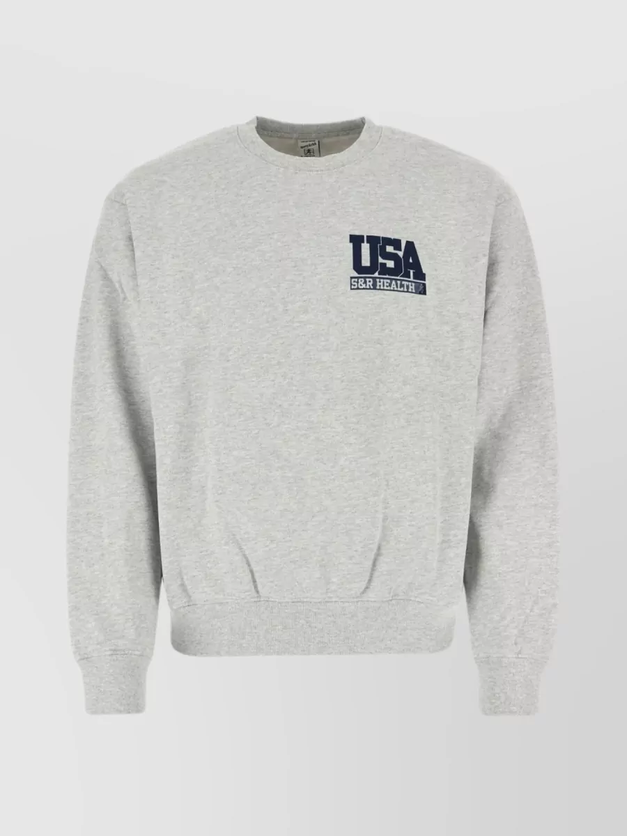 Shop Sporty And Rich Ribbed Cotton Crew-neck Sweatshirt In Grey