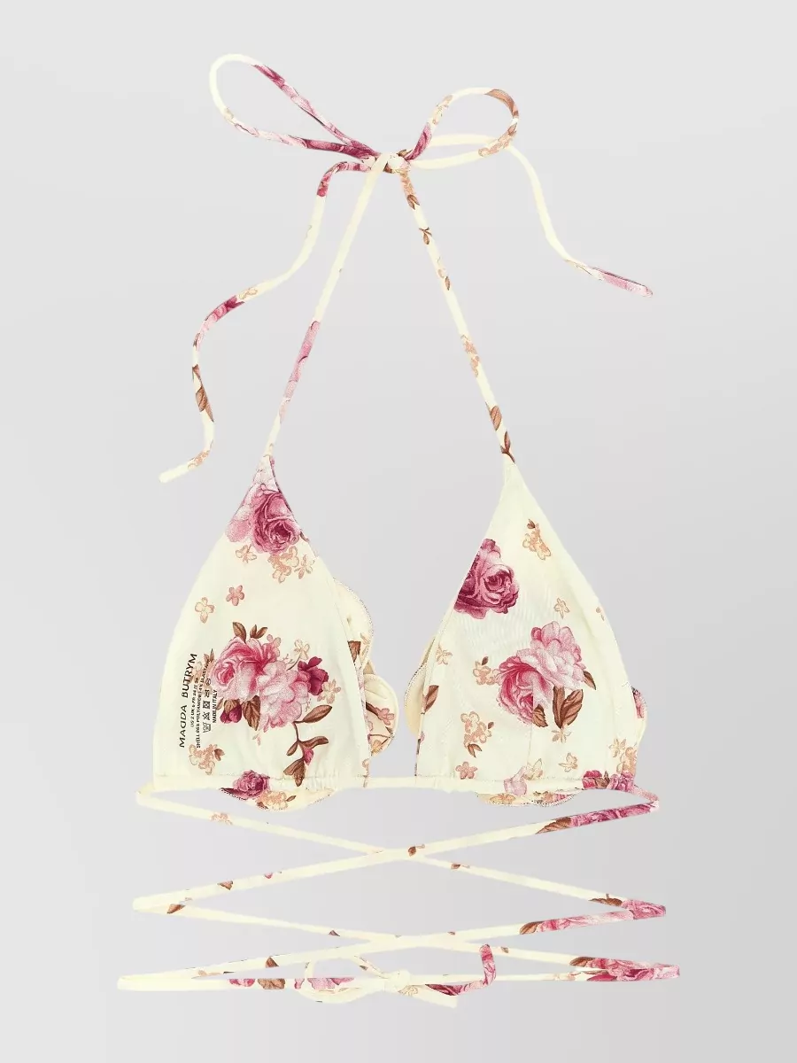 Magda Butrym Re26 Bikini Top Halter Straps Floral Ruffle In Multi