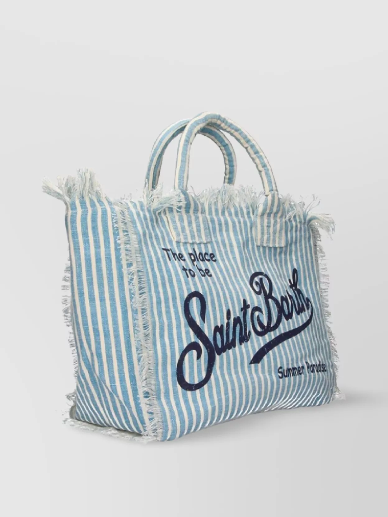 Saint Barth Fringed Striped Top Handle Shoulder Bag In Blue