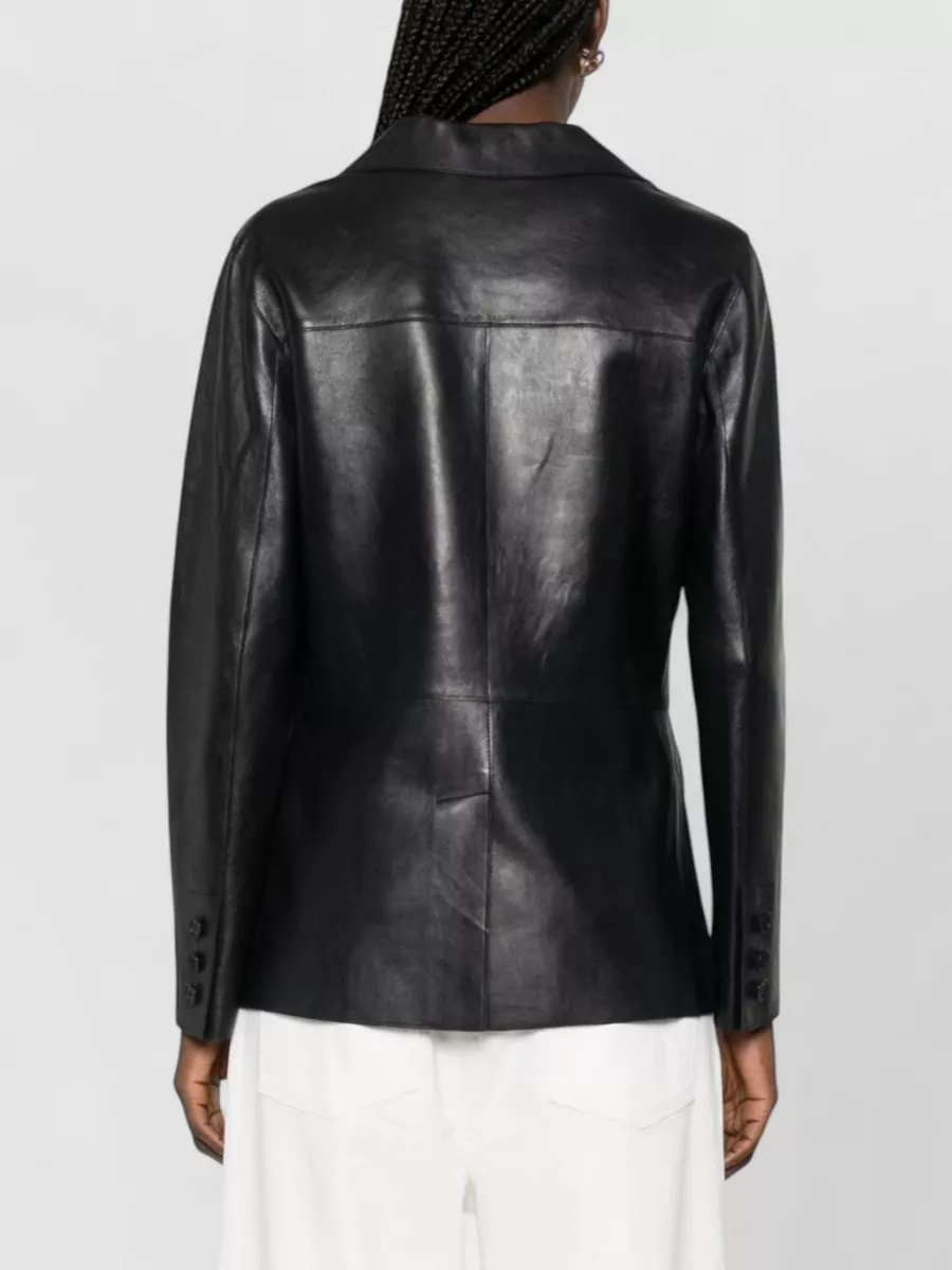 Parosh Leather Jacket Long Sleeves Notched Lapels