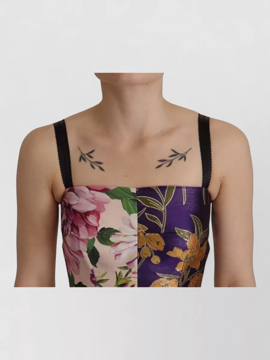 Dolce&Gabbana Silk Patchwork Floral Strapless Midi Dress