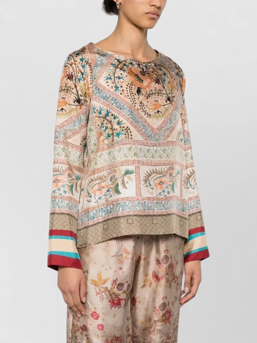 Pierre Louise Mascia Silk Printed Long-Sleeve Blouse