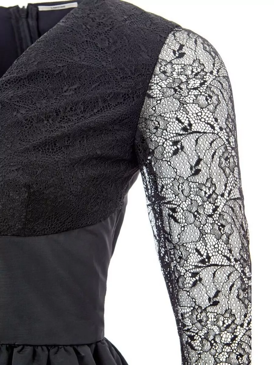 Lardini Polyester V-Neck Lace Long-Sleeve Midi Dress