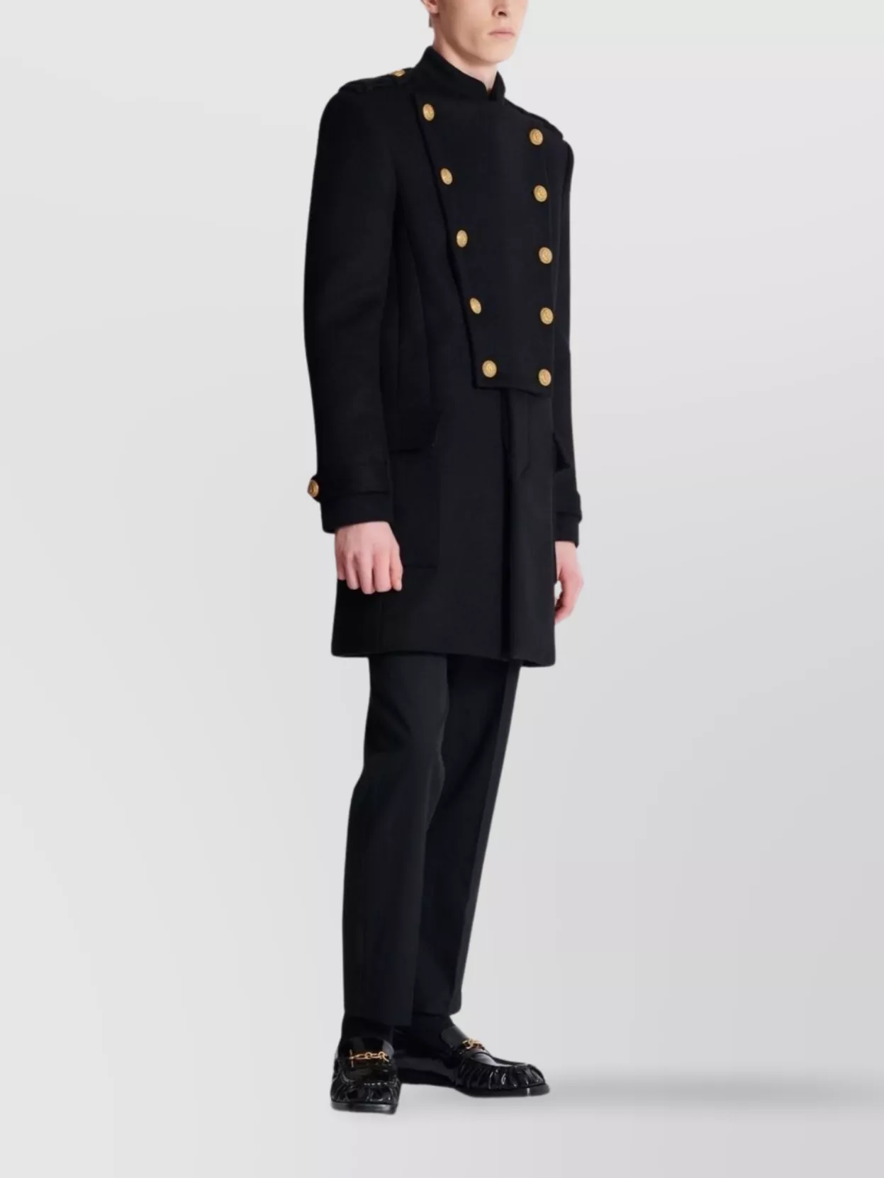Balmain Wool And Cashmere Coat With Detachable Bib Front In Black