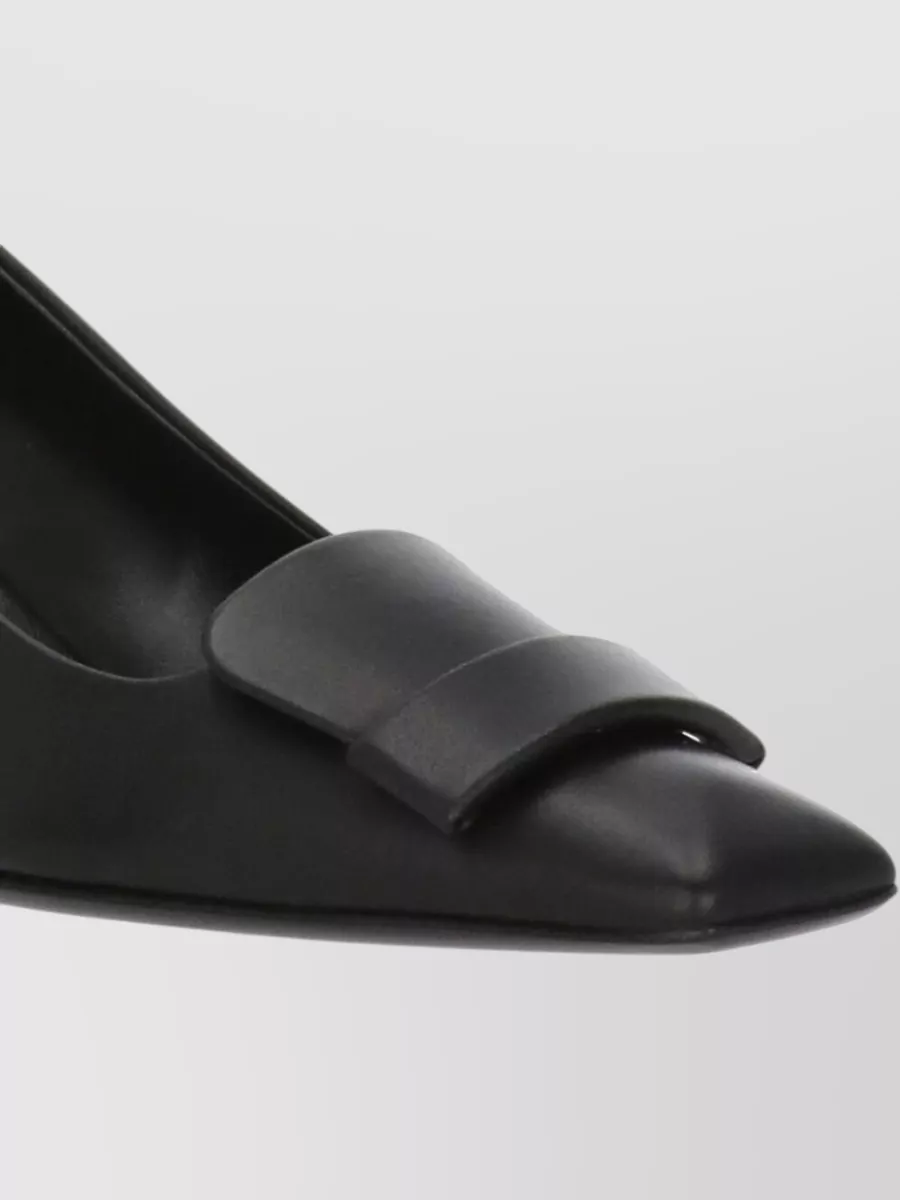 Sergio Rossi Leather Square-Toe Plaque Pumps