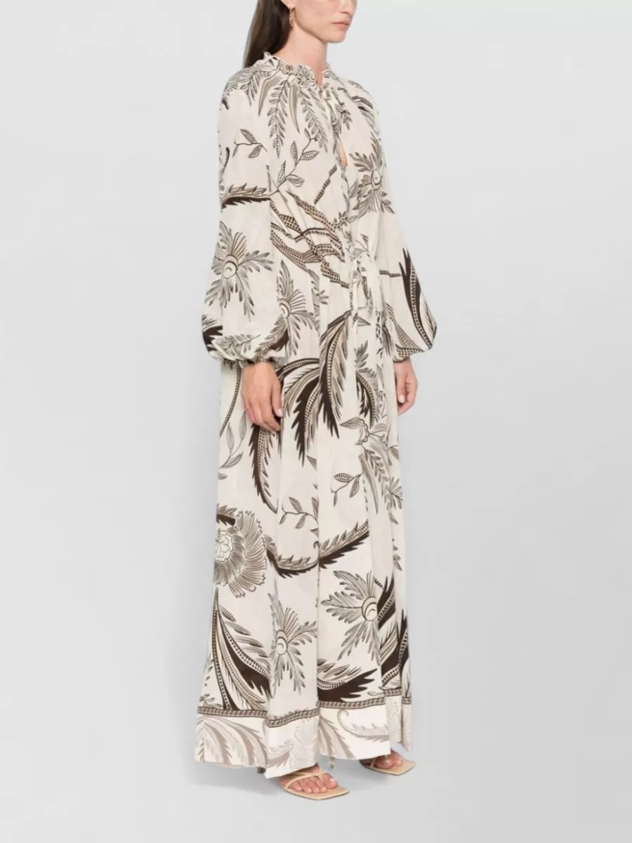 F.r.s For Restless Sleepers Silk Printed Crew Neck Long-Sleeve Drawstring Maxi Dress