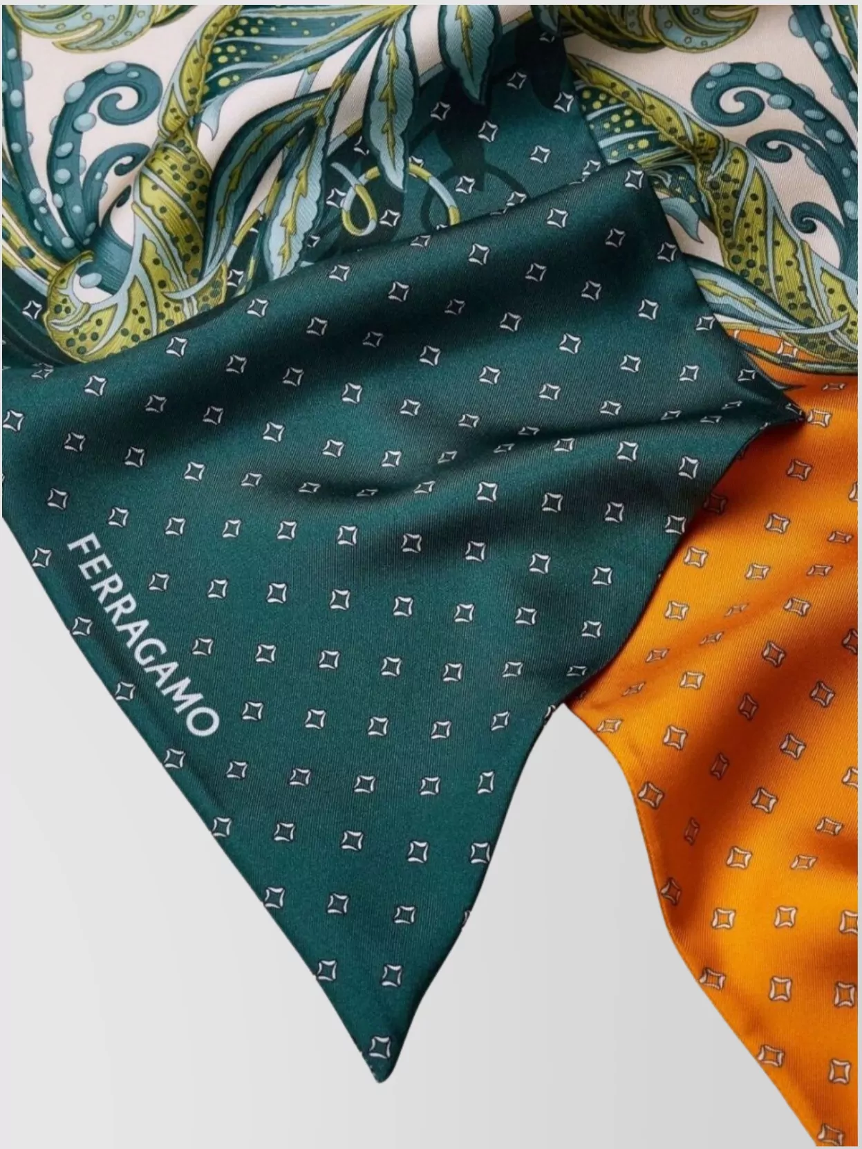 Ferragamo Leaf And Leopard Print Silk Scarf In Green