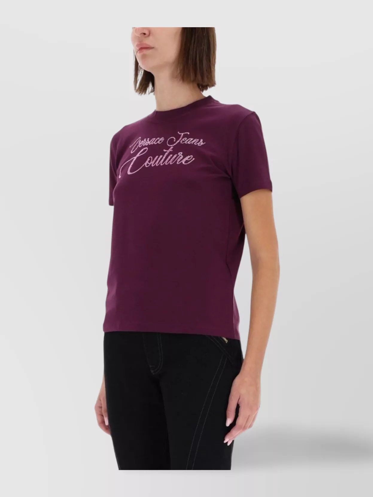 Versace Jeans Couture Straight Hem Crew Neck Short Sleeve Top