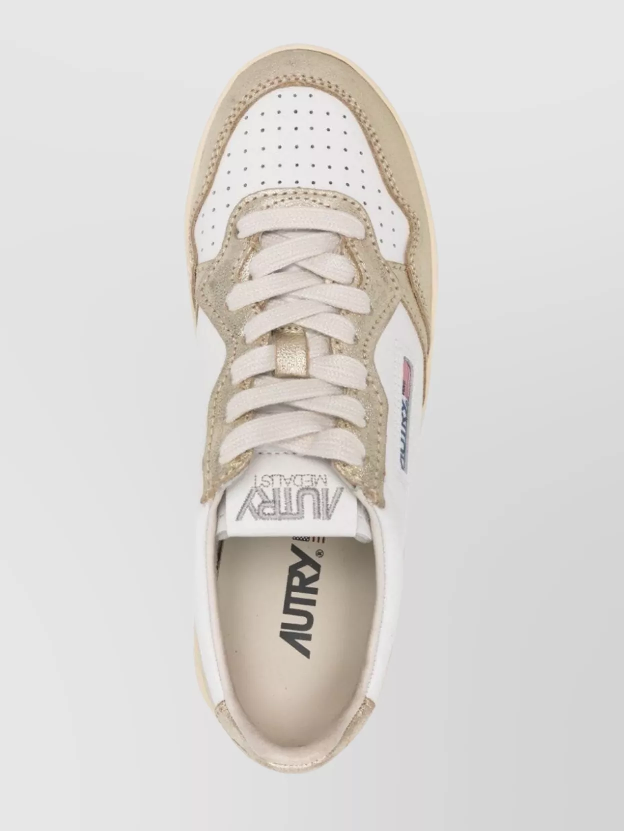 Autry Low Top Leather Sneakers With Metallic Panels In Gold