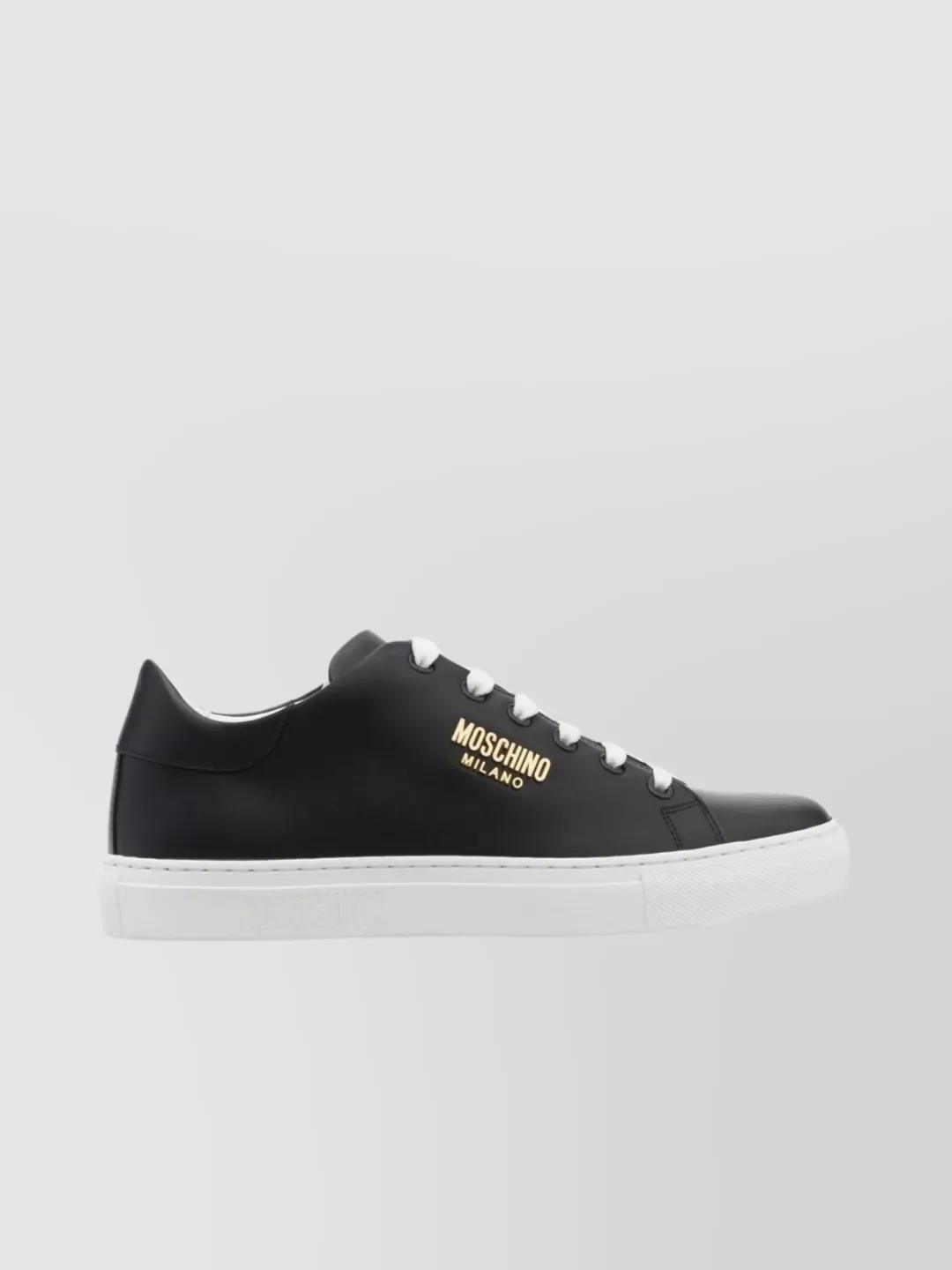 Shop Moschino Leather Low-top Sneakers With Flat Rubber Sole