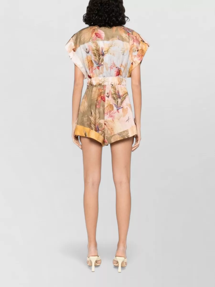 Zimmermann Linen Short-Sleeve Belted Playsuit