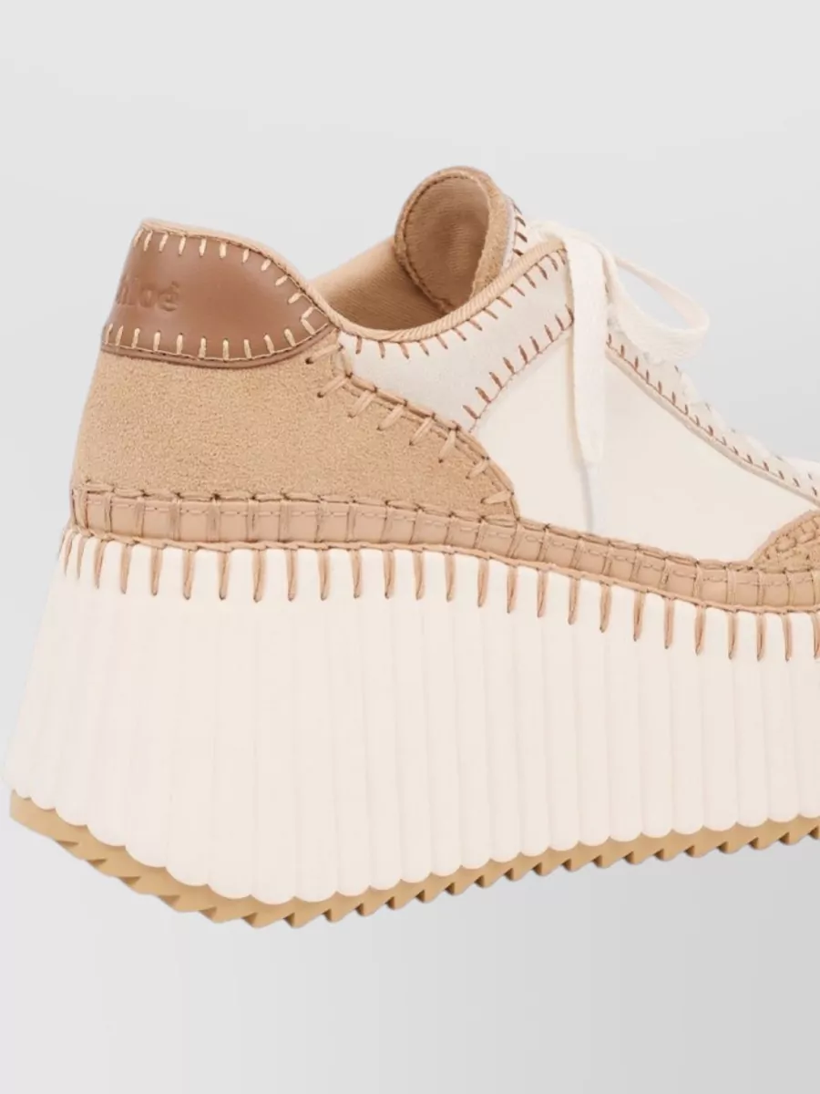 Chloé Nama Leather Suede Sneakers Platform Sole