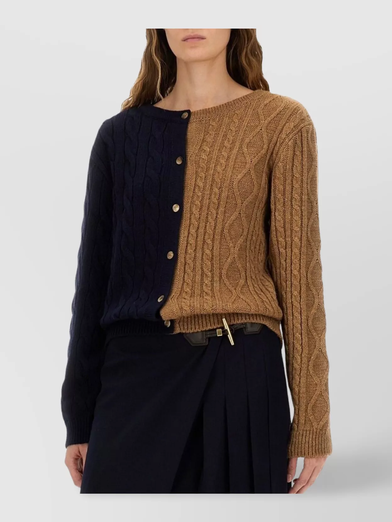 Moschino Cable Knit Long Sleeve V Back Sweater