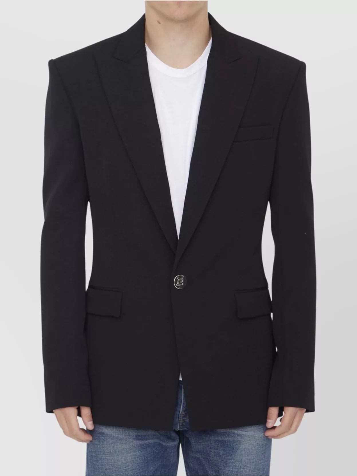 Balmain Fitted Wool Jacket With Notched Lapel In Black
