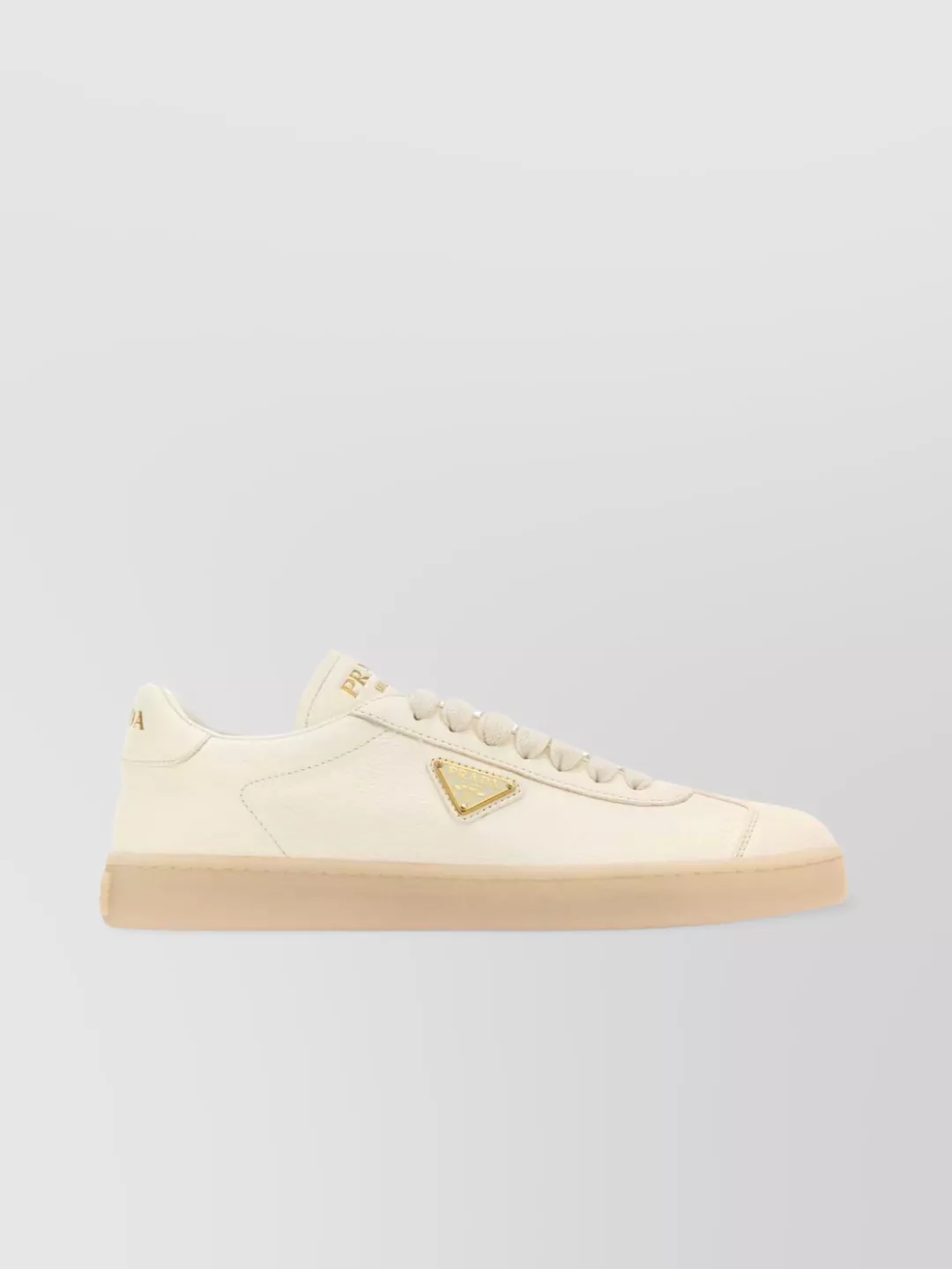 Shop Prada Streamlined Leather Low-top Sneakers With Metallic Accent