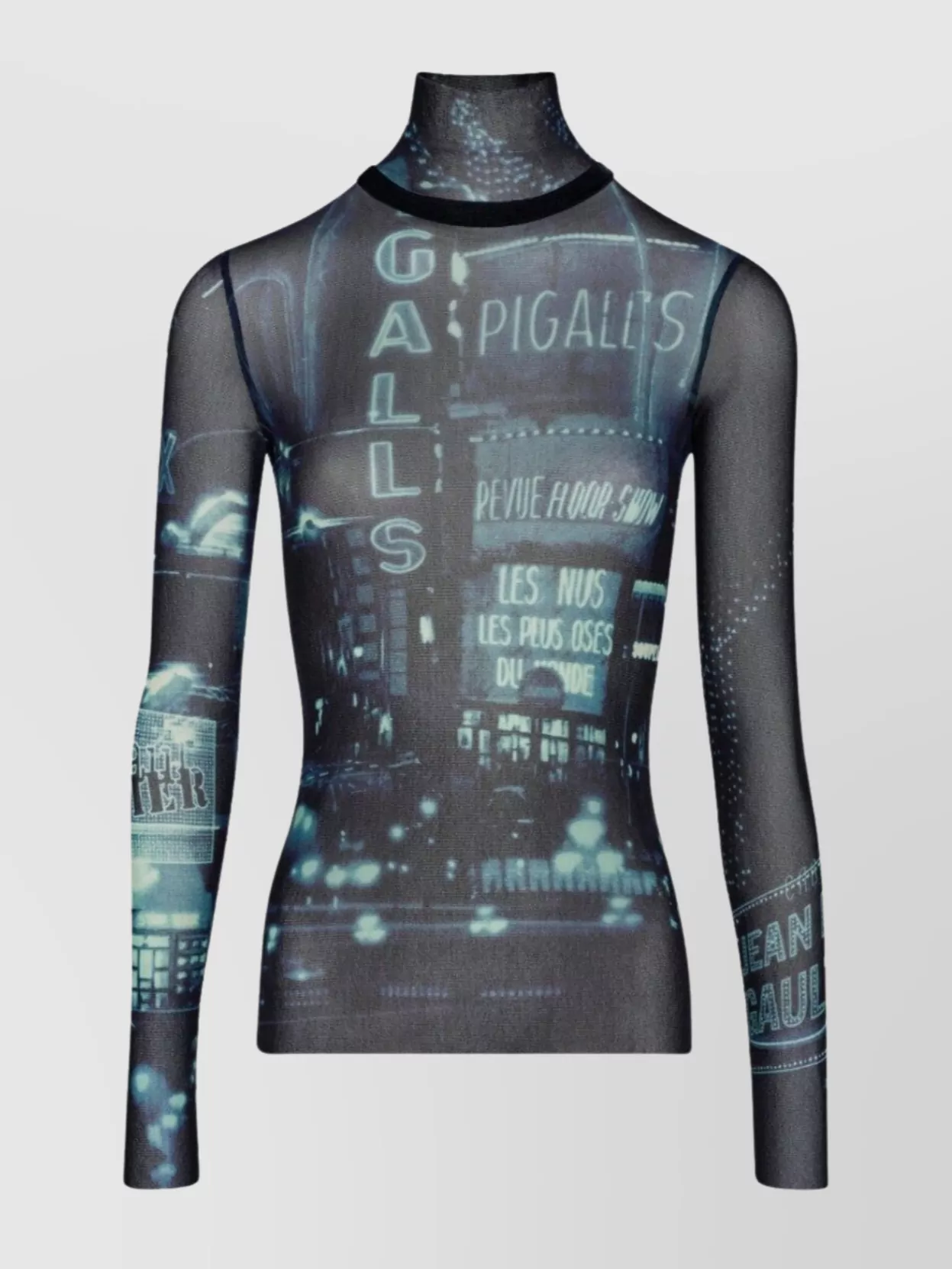 Jean Paul Gaultier Mesh Top Printed Pigalle Longsleeve In Black