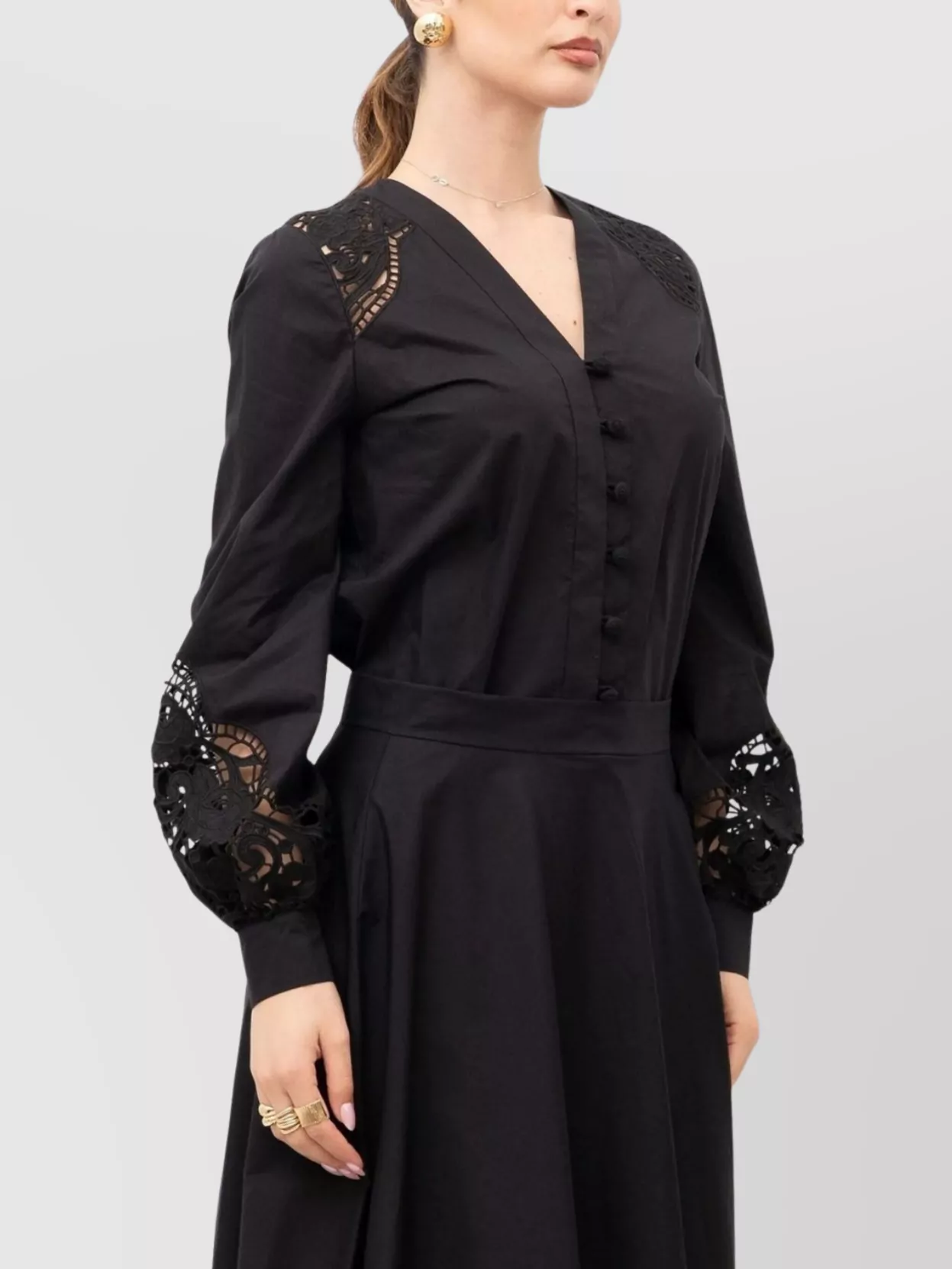 Twin-Set A-Line Dress With Button And Lace Inserts