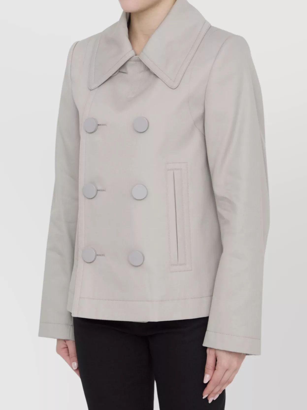 Bottega Veneta Peacoat Double-breasted Wide Collar Jacket In Gray