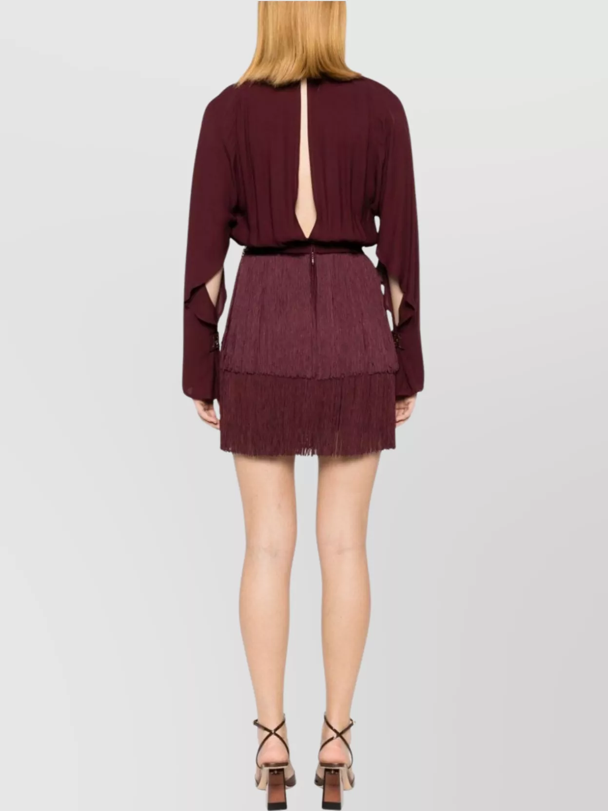 Elisabetta Franchi Belted Chain Fringe Detail Open Back Dress