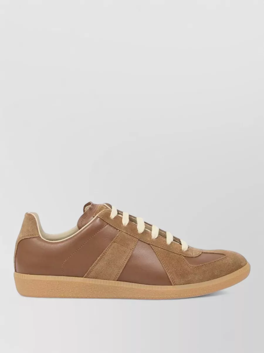 Maison Margiela Leather Sneakers Contrast Stitching Rubber Sole