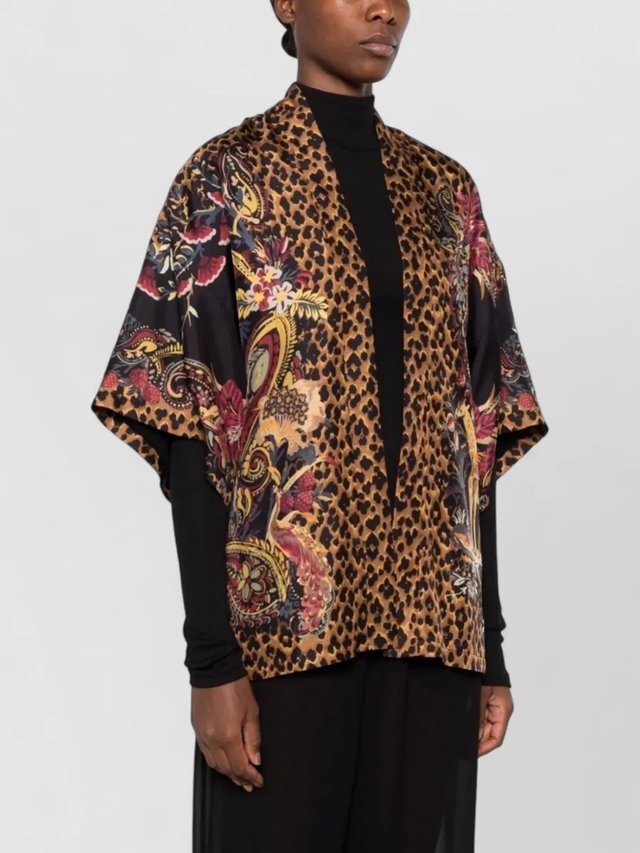 Etro Silk Printed V-Neck Short-Sleeve Belted Jacket
